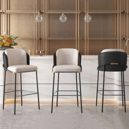 Linenic Modern Black PU Leather Breakfast Bar Stool with Back Bar Height Stool with Footrest - thumbnail 1