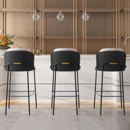 Linenic Modern Black PU Leather Breakfast Bar Stool with Back Bar Height Stool with Footrest - thumbnail 3