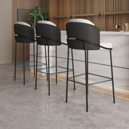 Linenic Modern Black PU Leather Breakfast Bar Stool with Back Bar Height Stool with Footrest - thumbnail 2