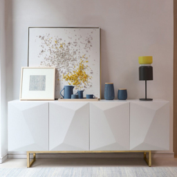 1800mm Modern White Buffet Sideboard wtih Gold Legs Kitchen Cabinet  Adjustable Shelves - thumbnail 1