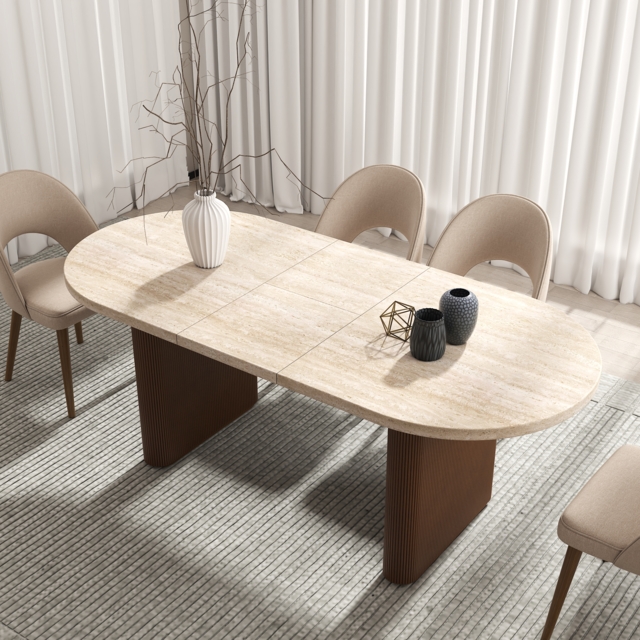 Fluve 160 - 200 cm Oval Extendable Matt Travertine Dining Table Butterfly Leaf 6-10 Seater - image 1