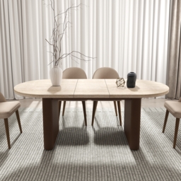 Fluve 160 - 200 cm Oval Extendable Matt Travertine Dining Table Butterfly Leaf 6-10 Seater - thumbnail 4