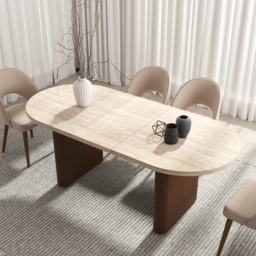 Fluve 160 - 200 cm Oval Extendable Matt Travertine Dining Table Butterfly Leaf 6-10 Seater