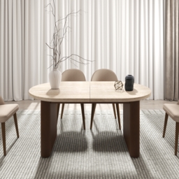 Fluve 160 - 200 cm Oval Extendable Matt Travertine Dining Table Butterfly Leaf 6-10 Seater - thumbnail 6