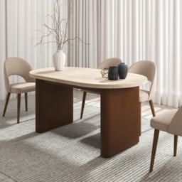Fluve 160 - 200 cm Oval Extendable Matt Travertine Dining Table Butterfly Leaf 6-10 Seater - thumbnail 3