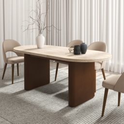 Fluve 160 - 200 cm Oval Extendable Matt Travertine Dining Table Butterfly Leaf 6-10 Seater - thumbnail 5