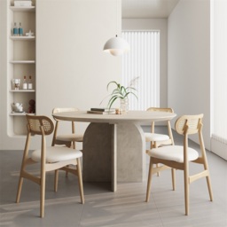 "53"" Small Round Dining Table for 6 Gray Solid Wood Tabletop Pedestal Base Modern" - thumbnail 8
