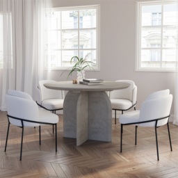 "53"" Small Round Dining Table for 6 Gray Solid Wood Tabletop Pedestal Base Modern" - thumbnail 3