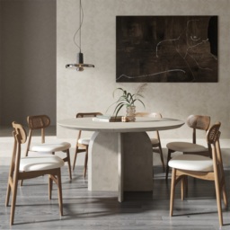 "53"" Small Round Dining Table for 6 Gray Solid Wood Tabletop Pedestal Base Modern" - thumbnail 4