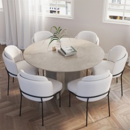 "53"" Small Round Dining Table for 6 Gray Solid Wood Tabletop Pedestal Base Modern" - thumbnail 2