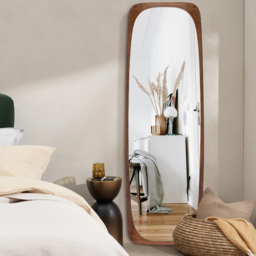 "Mid-Century Rectangle Walnut Full Length Leaning Floor Mirror Wood Frame 1750mm x 500mm " - thumbnail 2