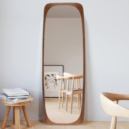 "Mid-Century Rectangle Walnut Full Length Leaning Floor Mirror Wood Frame 1750mm x 500mm " - thumbnail 3