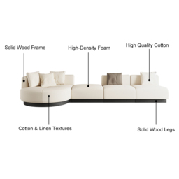 3730mm L-Shaped Sectional Corner Modern Modular Sofa in Beige with Pillows & Black Legs - thumbnail 8
