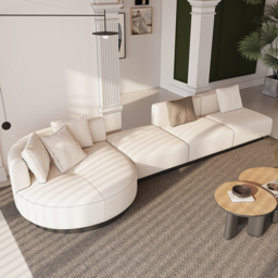 3730mm L-Shaped Sectional Corner Modern Modular Sofa in Beige with Pillows & Black Legs - thumbnail 5