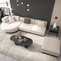 3730mm L-Shaped Sectional Corner Modern Modular Sofa in Beige with Pillows & Black Legs - thumbnail 4