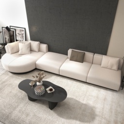 3730mm L-Shaped Sectional Corner Modern Modular Sofa in Beige with Pillows & Black Legs - thumbnail 2