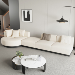 3730mm L-Shaped Sectional Corner Modern Modular Sofa in Beige with Pillows & Black Legs - thumbnail 7