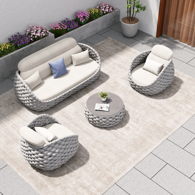 Cocaro 4 Pieces Woven Rope Garden Swivel Sofa Set 360 Degree Rococaroble with Coffee Table - image 1