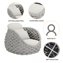 Cocaro 4 Pieces Woven Rope Garden Swivel Sofa Set 360 Degree Rococaroble with Coffee Table - thumbnail 8