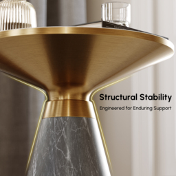 Gray & Gold Hourglass-Shape End Table with Sintered Stone Top & Stainless Steel Base - thumbnail 8
