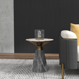 Gray & Gold Hourglass-Shape End Table with Sintered Stone Top & Stainless Steel Base - thumbnail 3