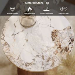 Gray & Gold Hourglass-Shape End Table with Sintered Stone Top & Stainless Steel Base - thumbnail 7