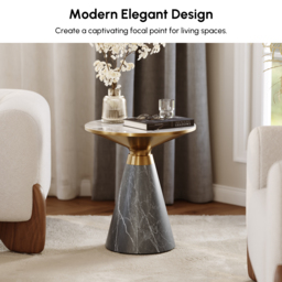 Gray & Gold Hourglass-Shape End Table with Sintered Stone Top & Stainless Steel Base - thumbnail 6