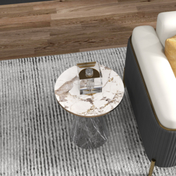 Gray & Gold Hourglass-Shape End Table with Sintered Stone Top & Stainless Steel Base - thumbnail 2