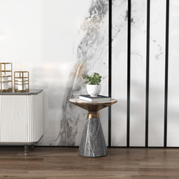 Gray & Gold Hourglass-Shape End Table with Sintered Stone Top & Stainless Steel Base - thumbnail 4