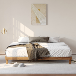 Walnut Queen Platform Wood Bed Frame - thumbnail 1