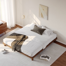 Walnut Queen Platform Wood Bed Frame - thumbnail 2