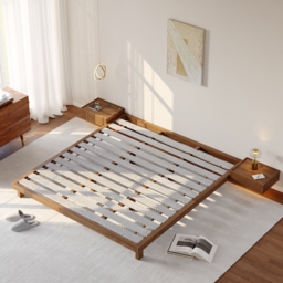 Walnut Queen Platform Wood Bed Frame - thumbnail 3