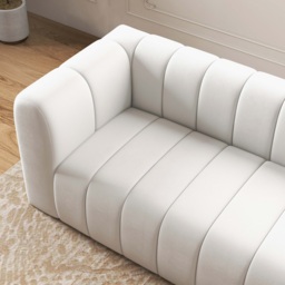 2230mm Modern White Velvet 3-Seater Sofa Channel Tufted Upholstered Luxury Solid Wood - thumbnail 4
