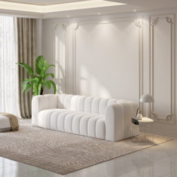 2230mm Modern White Velvet 3-Seater Sofa Channel Tufted Upholstered Luxury Solid Wood - thumbnail 6