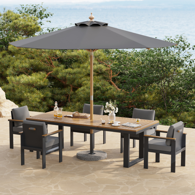 Tevara Rectangular Teak Wood & Aluminium Garden Patio Dining Table Modern Yard & Patio Furniture for 6 - 10 Person - image 1