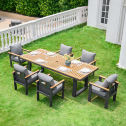 Tevara Rectangular Teak Wood & Aluminium Garden Patio Dining Table Modern Yard & Patio Furniture for 6 - 10 Person - thumbnail 6