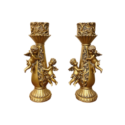 Set of 2 Gold Candle Holder Angels Statue Decoration Resin Pillar Candelabra - thumbnail 8