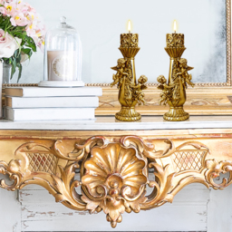 Set of 2 Gold Candle Holder Angels Statue Decoration Resin Pillar Candelabra - thumbnail 4