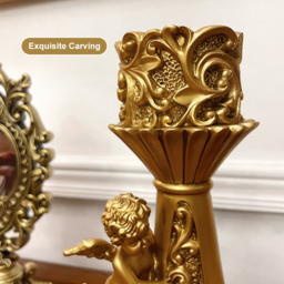 Set of 2 Gold Candle Holder Angels Statue Decoration Resin Pillar Candelabra - thumbnail 9
