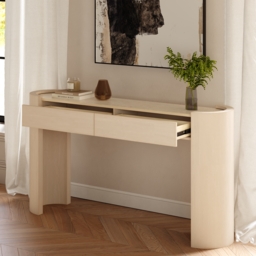 "Japandi 60"" Oval Sintered Stone Console Table With 2 Drawers" - thumbnail 3