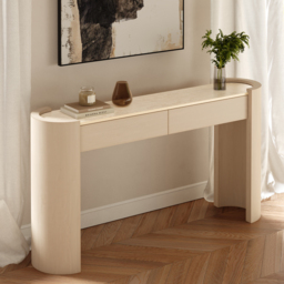 "Japandi 60"" Oval Sintered Stone Console Table With 2 Drawers" - thumbnail 4