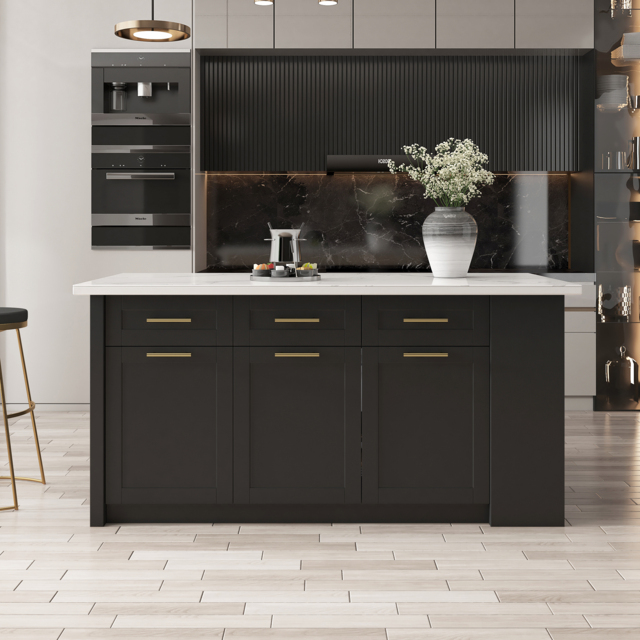 180 cm Sintered Stone White&Black Kitchen Island with Storage Modern Kitchen Cabinet - image 1