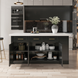 180 cm Sintered Stone White&Black Kitchen Island with Storage Modern Kitchen Cabinet - thumbnail 5