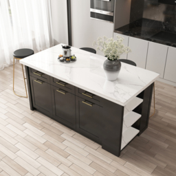 180 cm Sintered Stone White&Black Kitchen Island with Storage Modern Kitchen Cabinet - thumbnail 4