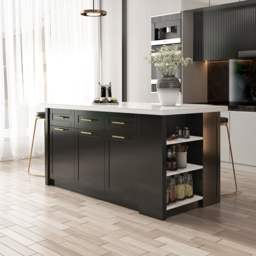 180 cm Sintered Stone White&Black Kitchen Island with Storage Modern Kitchen Cabinet - thumbnail 6
