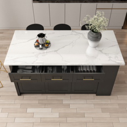 180 cm Sintered Stone White&Black Kitchen Island with Storage Modern Kitchen Cabinet - thumbnail 3