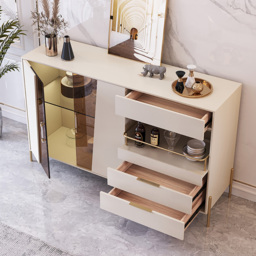Dolawn 1400mm Light Khaki Sideboard Buffet Tempered Glass Doors & Shelf Tray Wine Rack - thumbnail 4