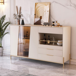 Dolawn 1400mm Light Khaki Sideboard Buffet Tempered Glass Doors & Shelf Tray Wine Rack - thumbnail 2