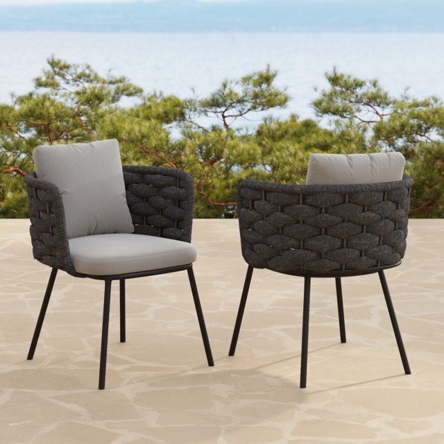Set of 2 Modern Dark Grey Aluminium Rattan Outdoor Dining Chairs with Armrests – Durable & Weather-Resistant for Patios, Gardens, or Balconies - image 1