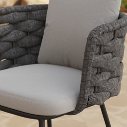Set of 2 Modern Dark Grey Aluminium Rattan Outdoor Dining Chairs with Armrests – Durable & Weather-Resistant for Patios, Gardens, or Balconies - thumbnail 8
